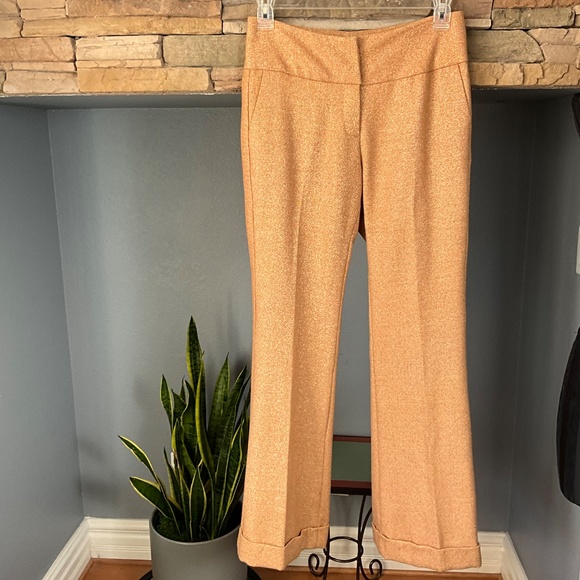 Retro 70s Vibes Metallic Wide Leg Pants Glitter Anthro Tracy Reese Orange Gold 8 - Picture 2 of 8